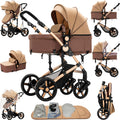 2 in 1 Baby Stroller Reversible Portable Standard Baby Stroller Convertible Pushchair Infant Buggy Baby Carriage Foldable High Landscape Pram for Toddler Newborn (2US588-KHAKI)