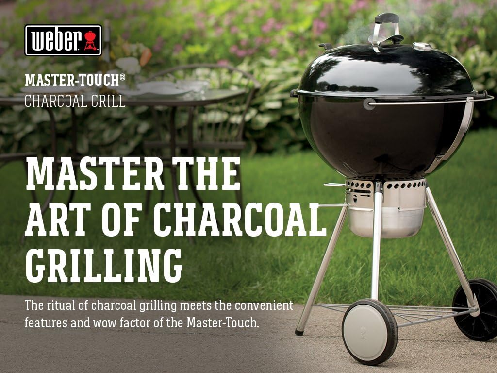 Weber Master-Touch Charcoal Grill, 22-Inch, Black – Premium Outdoor BBQ Grill with Tuck-Away Lid Holder & One‑Touch™ Cleaning System, Porcelain‑Enameled Kettle