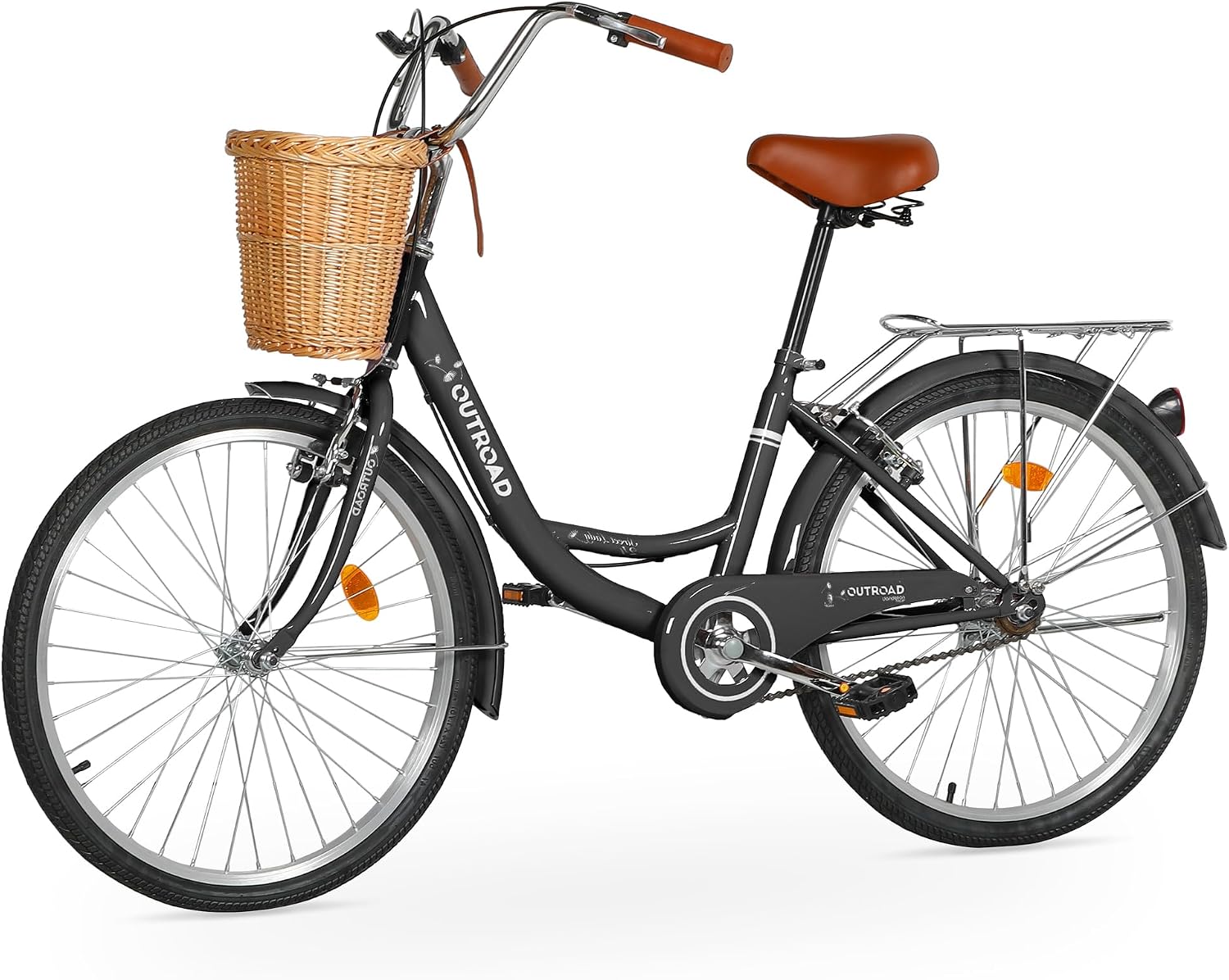 Outroad Beach Cruiser Bike, 24/26 inch Commuter Bicycle for Adult and Women,High-Carbon Steel Comfortable City Bikes with Rear Rack and Basket, (Black/Pink/White/Green/Purple)