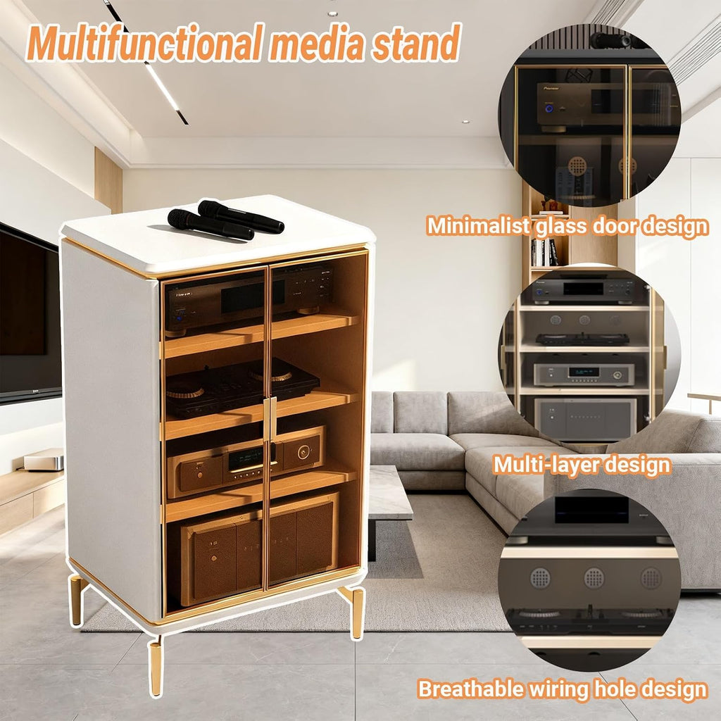 Audio Rack Cabinet HiFi Rack Corner Entertainment Center Media Cabinet with Glass Door Component Storage and Collection Display(Black,60 * 55 * 95cm/23 * 21 * 37in)