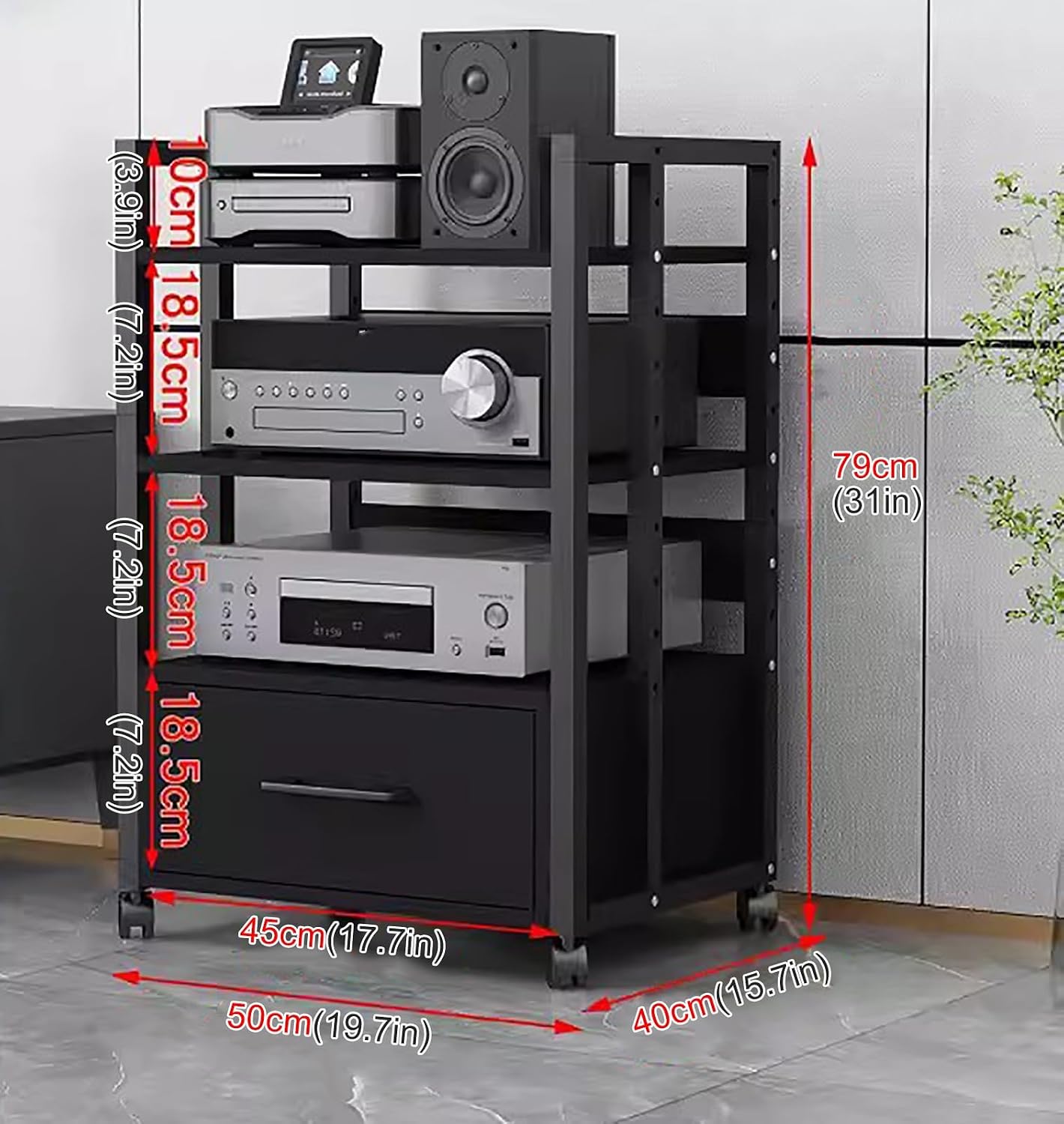 Metal Audio Component Rack Tower Media Stereo Stand Equipment Shelf for Home Office Bedroom, Freestanding Heavy Duty Audio Component Stand Shelving,Style2,3 tier79cm