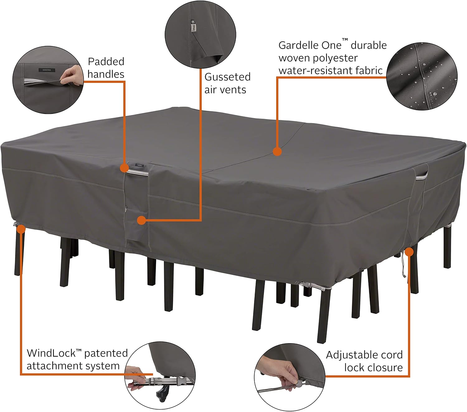 Classic Accessories Ravenna Water-Resistant 58 Inch BBQ Grill Cover and 108 Inch Rectangular/Oval Patio Table & Chair Set Cover Bundle
