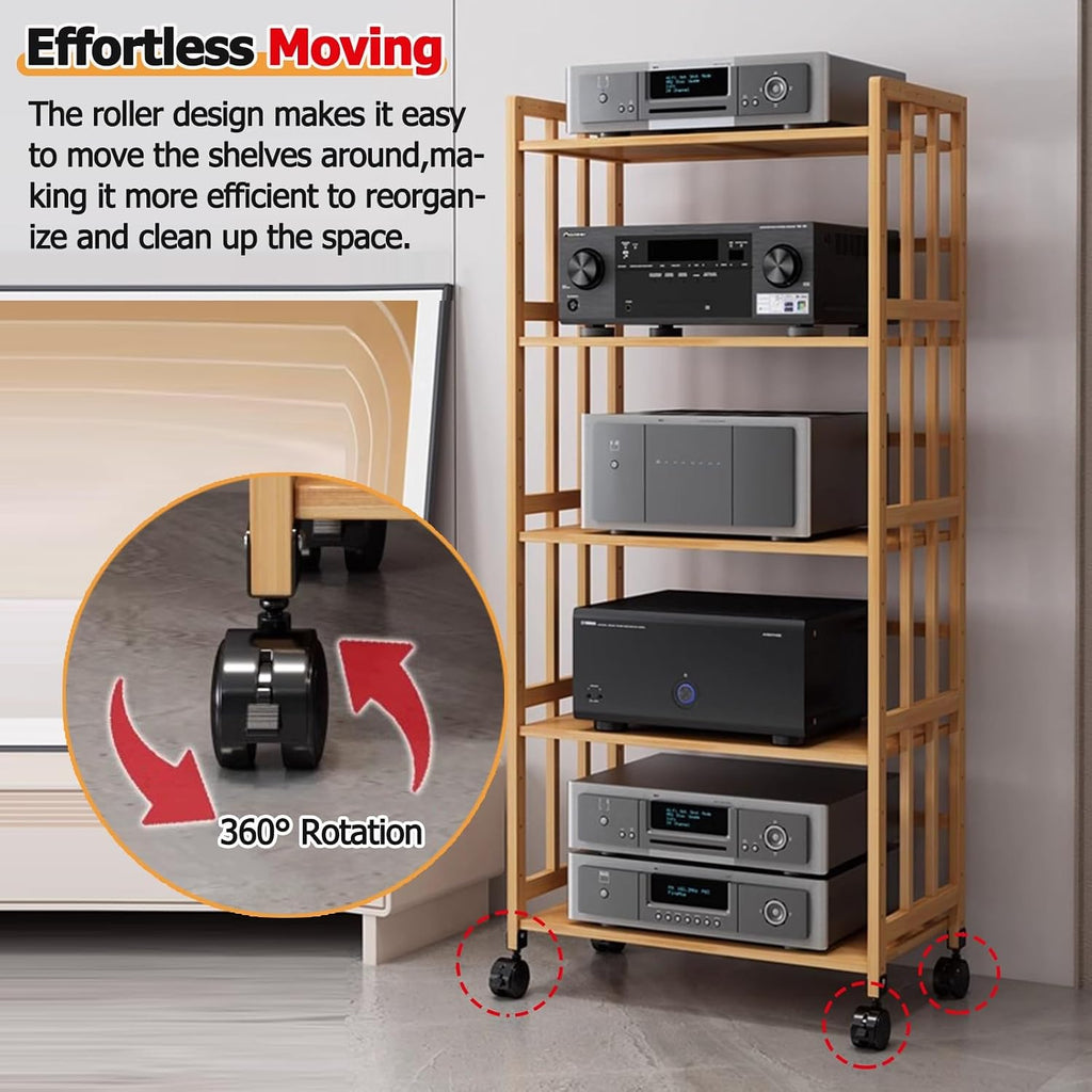 Stylish 2/3/4/5-Tier Modern Record Player Stand - Heavy Duty Audio Rack & Media Storage Tower with Adjustable Shelves for Stereo Speakers - 21.7-Inch Long Cabinet (Color Options)
