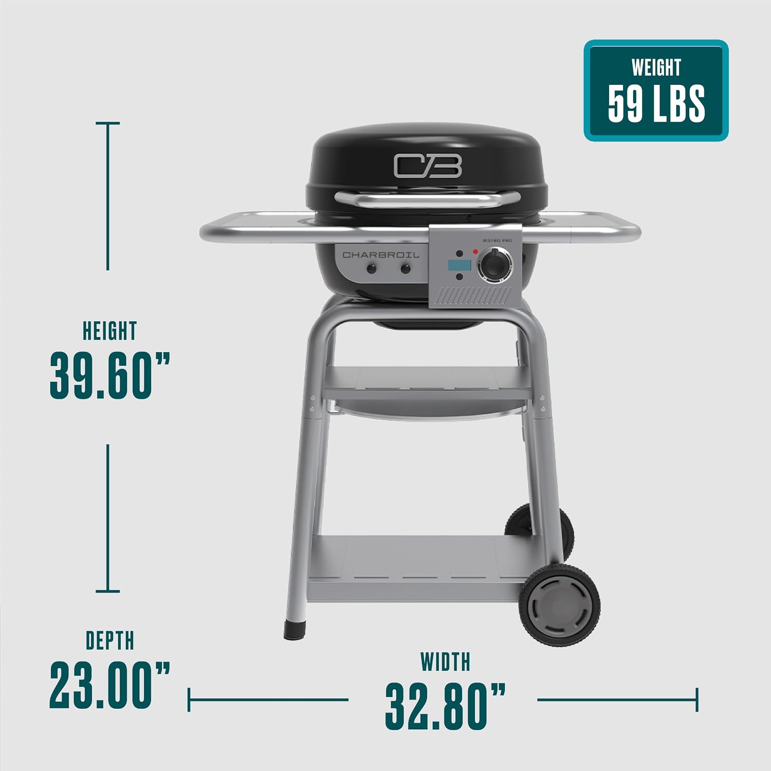 Charbroil 3-in-1 Dual Fuel Outdoor Bistro Pro Electric Grill & Griddle + Charcoal Mode BBQ, Black - 25302145