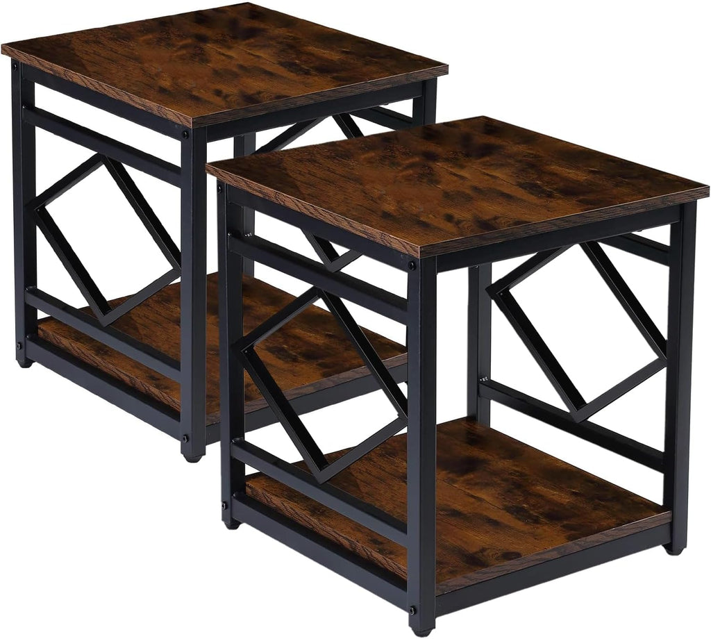 HODGSON Industrial End Table Side Table with Storage 18' *18', Square Wood End Table Stand for Mini Fridge Living Room Bedroom Room Corner Dorm Night Stand with Storage Metal Frames