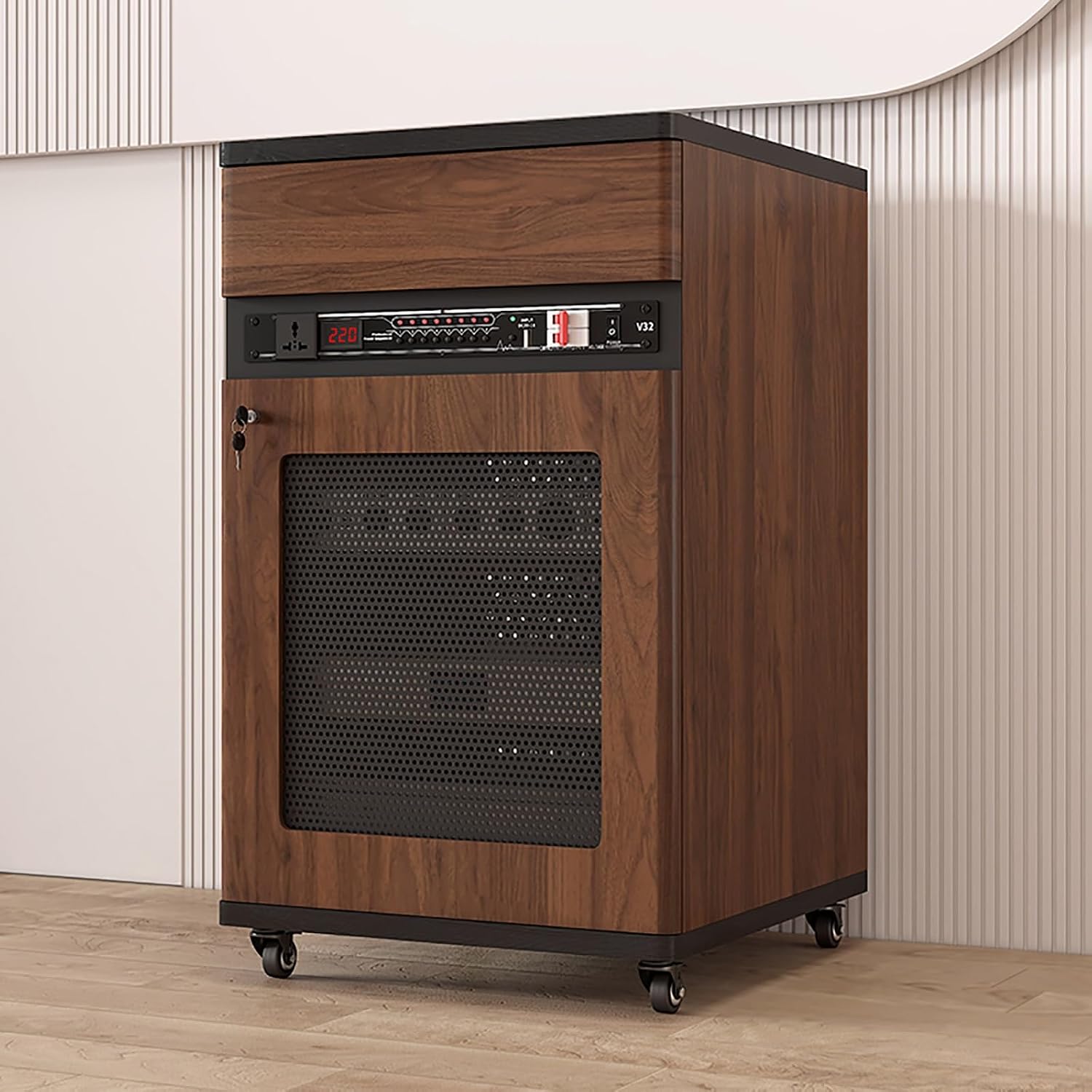 Walnut Media Storage Cabinet - Console Cabinet for DVD Players, Games Consoles, & Media Equipment - 52x55x90cm, Stylish Audio Tower with Storage Rack
