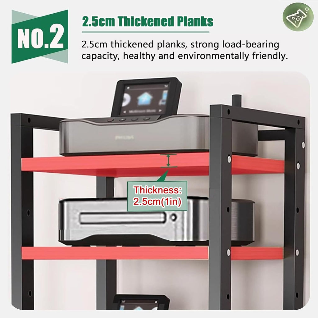Audio Equipment Rolling Cart 5 6 7 8 Tier Media Storage Shelf for Radio - Stereo - TV Box - Cable Box - WiFi Router - Stereo Cabinet Wood, Multi-Function Open Storage Rack,Black(8 tier -50X40X161CM)