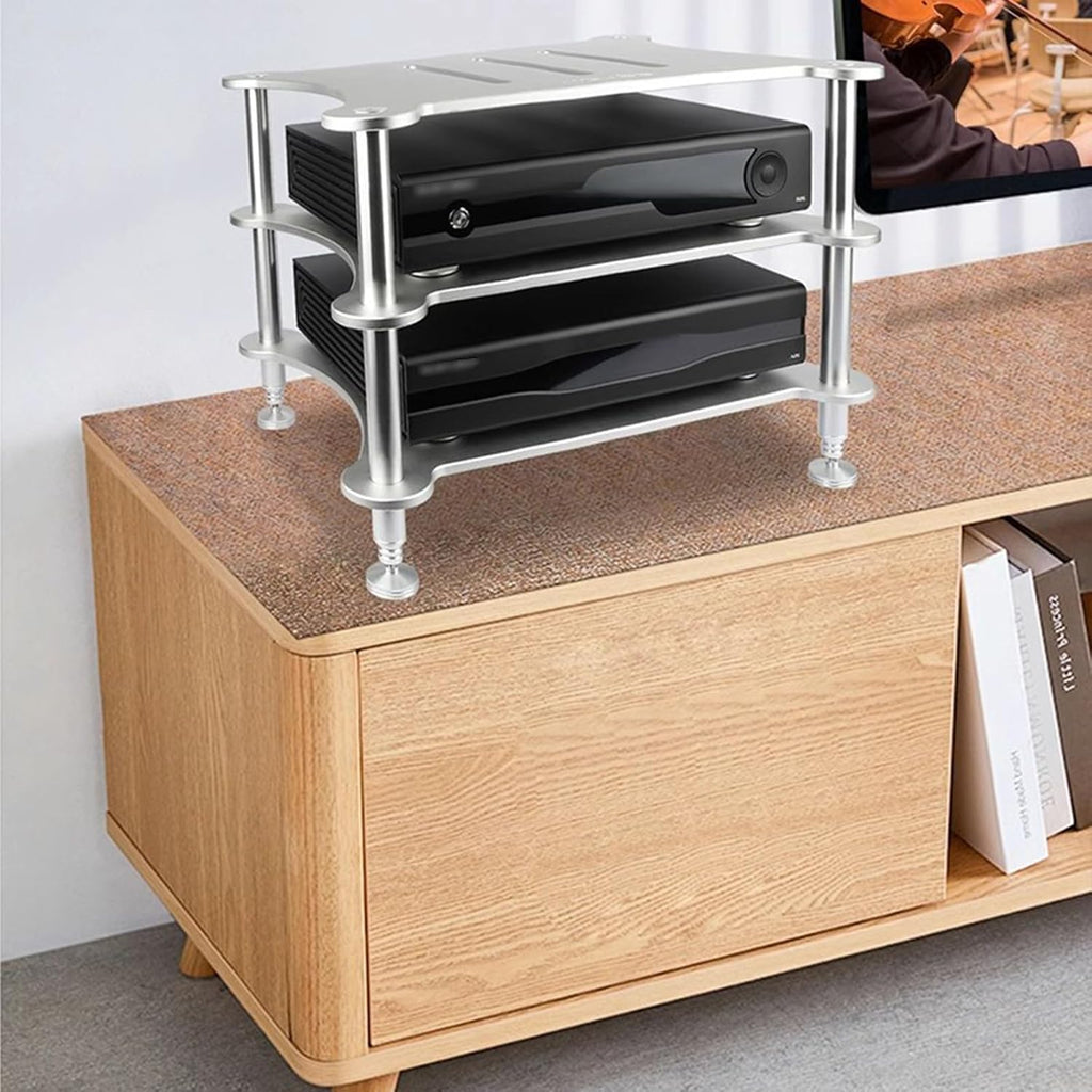 3-Tier Media Stand, Rack Audio Tower, Aluminum Alloy Storage Cabinet, with Shock-Absorbing Foot Spikes, for HiFi Audio Equipment, Amplifier, 430x340x320mm, Silver
