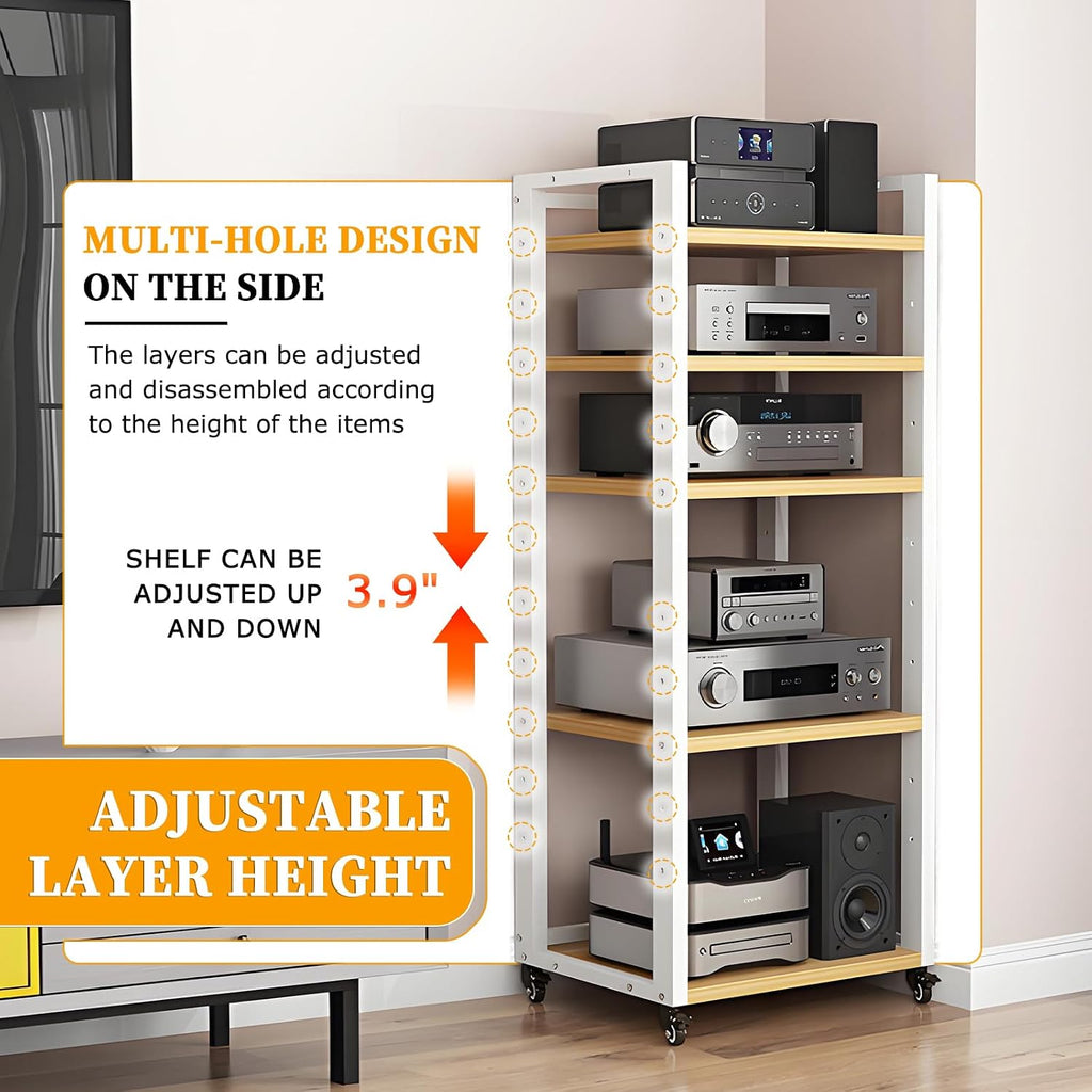 AV Media Stand, 7/8-Tier Corner TV Stand with Height Adjustable Wooden Shelves, Audio Component Rack, Media Audio Tower Cabinet, Stereo Cabinet for Living Room, Gaming Room, Music Studio