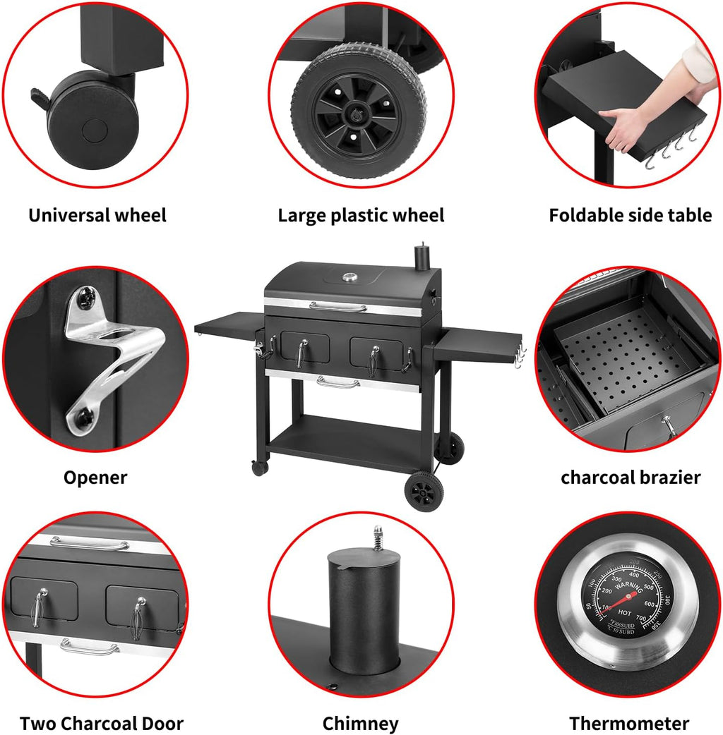Kenadne Charcoal Grill Outdoor BBQ Grill, Extra Large Cooking Area 794 Square Inches with Two Individual & Adjustable Charcoal Tray, Foldable Side Tables for Outdoor Cooking grill Backyard
