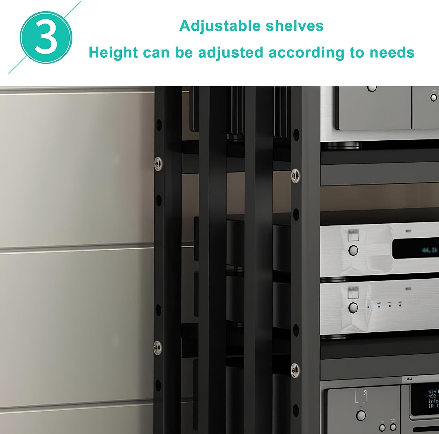 Media Stand with Adjustable Shelf, Rolling Stereo Cabinet for Living Room Home Office, Versatile Media Storage Rack for DVDs Gaming Consoles and Audio Equipment