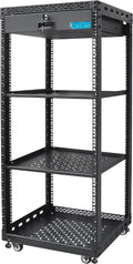 24U Server Rack Cabinet with Drawer & 2 PCS Full Size Rack Shelves - Integrated Top/Bottom Panels, 4 Rolling Wheels for 19' Equipment & Home Lab Studio