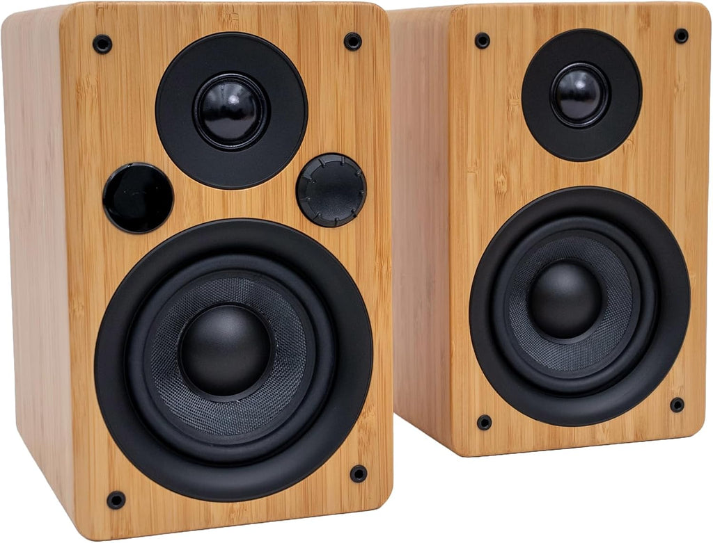 Peachtree Audio M24x Powered Bluetooth Bookshelf Speakers – Real Bamboo | 5.25' Woofer, RCA, Optical, USB Charging, Sub Out | Compact Hi-Fi Speakers for TV, Turntable, Computer & Home Audio