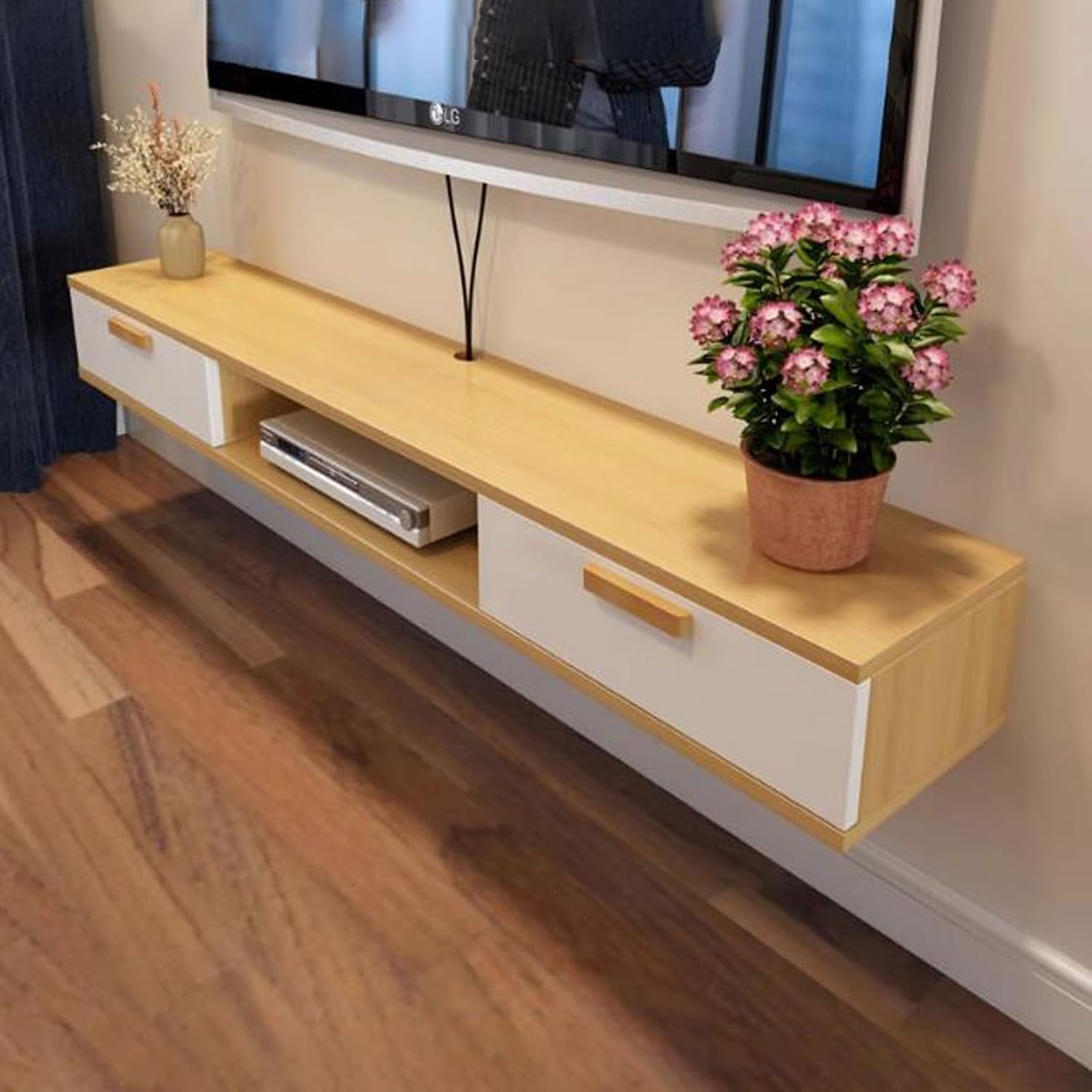 TV Table Unit for TVs, Wall Mounted TV Cabinet Floating TV Shelf Wall Shelf Home Entertainment Center TV Mount Stands Multimedia Storage Cabinet With drawer Audio-visual Equipment Shelves 100cm