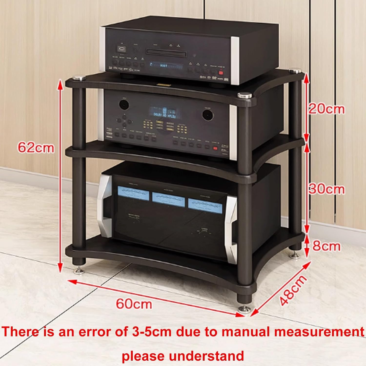 Audio Storage Rack, AV Media Stand, Audio Rack Stand, Audio Rack Tower Heavy Duty for Audio Equipments 4 Sizes 2 Colors(Black,3 Layer)