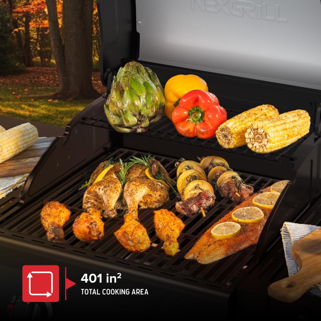 Nexgrill Deluxe 2-Burner Gas Grill with 401 SQ In Grate, 28000 BTUs, Heavy Duty Steel Frame & Foldable Side Table, Propane BBQ Grill for Outdoor Cooking, Patios, Backyards and More - 720-0864RD