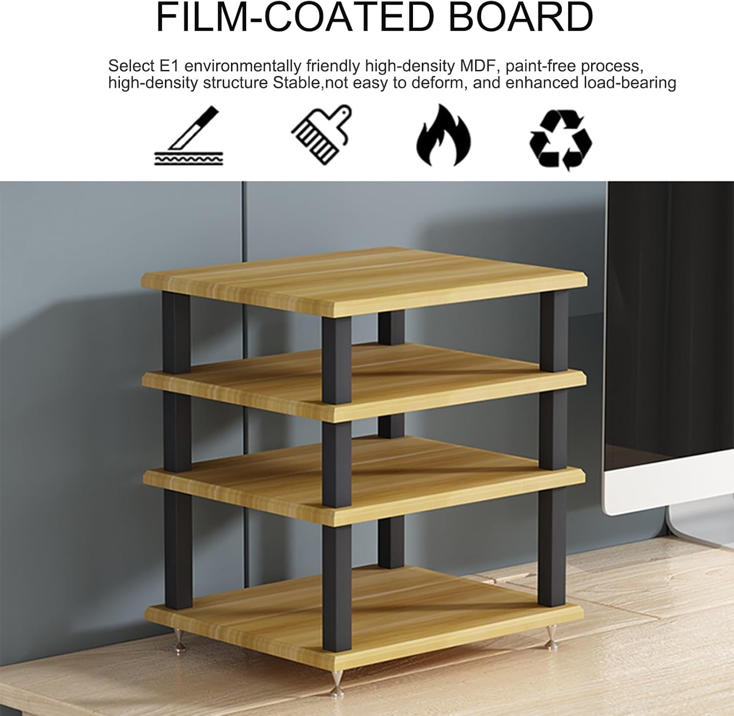 Modern AV Media Stand with Open Storage, Floor-Standing Audio Rack for Stereo & CD Players, Teak Finish Media Cabinet, Ideal for Home Theater & Office, 40x35x22CM