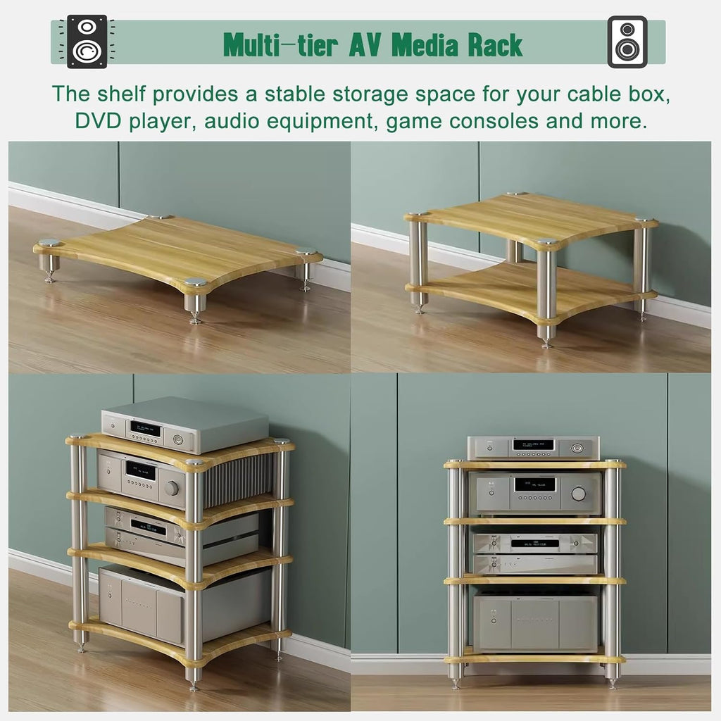 AV Media Tower Stereo Cabinet, 1/2/3/4 Tier Floor-Standing Audio Component Stand, Audio Equipment Storage Shelf for Home Theater Meeting Room Office(60x48x10cm)