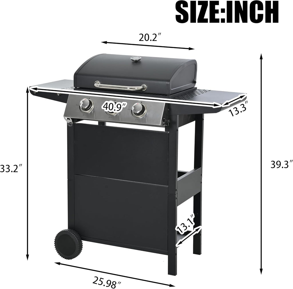 Endark Propane Gas Grill 3-Burner,26,000 BTU Stainless BBQ Grill with Porcelain-Enameled Cooking Grates,Built-In Thermometer,Includes Side Shelf and Wheels,Ideal for Backyard,Patio,Outdoor Cooking