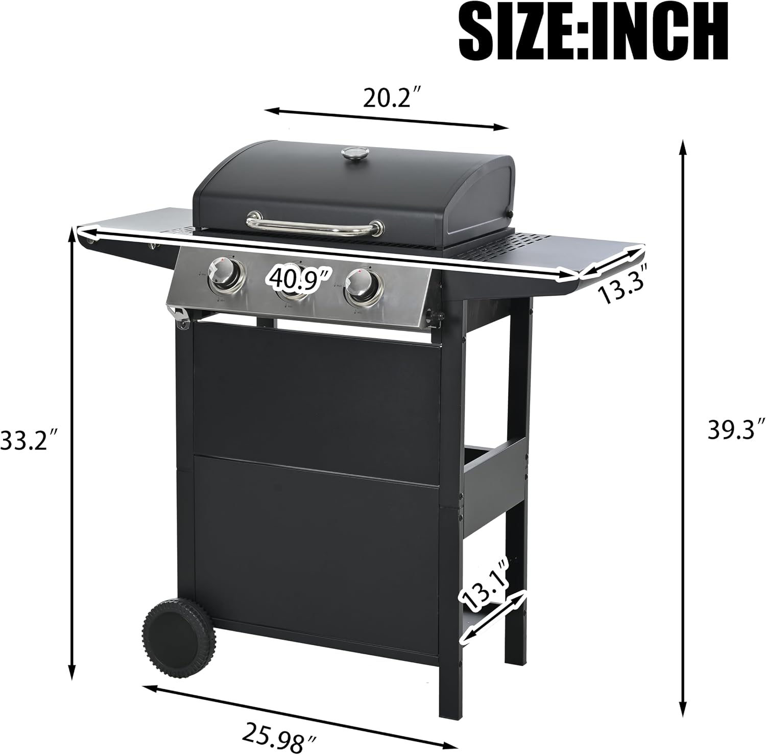 Endark Propane Gas Grill 3-Burner,26,000 BTU Stainless BBQ Grill with Porcelain-Enameled Cooking Grates,Built-In Thermometer,Includes Side Shelf and Wheels,Ideal for Backyard,Patio,Outdoor Cooking