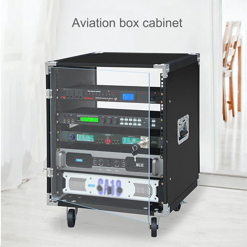 Stereo Cabinet, AV Cabinet with Glass Doors, Stereo Audio Rack Stand Tower, Black 5-Tier Stereo Cabinet with Adjustable Shelves, for Meeting, Living, Recording Room