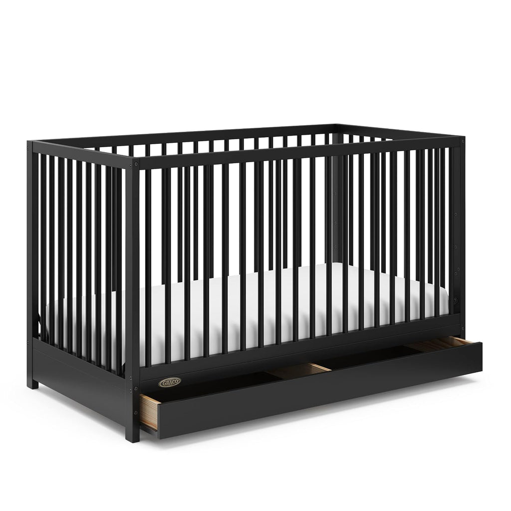 Graco Teddi 5-in-1 Convertible Crib with Drawer – GREENGUARD Gold Certified, Full-Size Nursery Storage Drawer, Baby Crib Converts to Toddler Bed, Daybed and Full-Size Bed (Black)