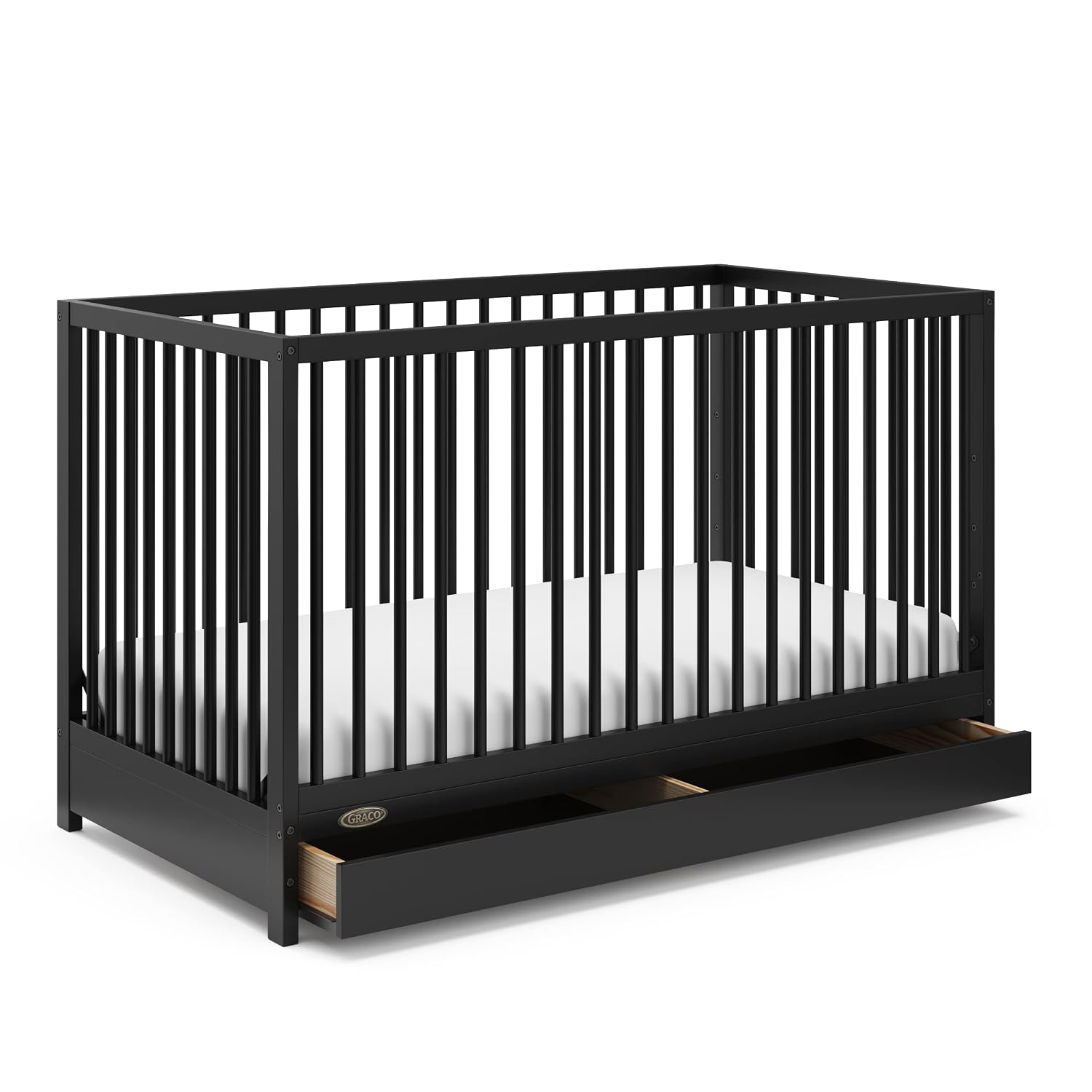 Graco Teddi 5-in-1 Convertible Crib with Drawer – GREENGUARD Gold Certified, Full-Size Nursery Storage Drawer, Baby Crib Converts to Toddler Bed, Daybed and Full-Size Bed (Black)
