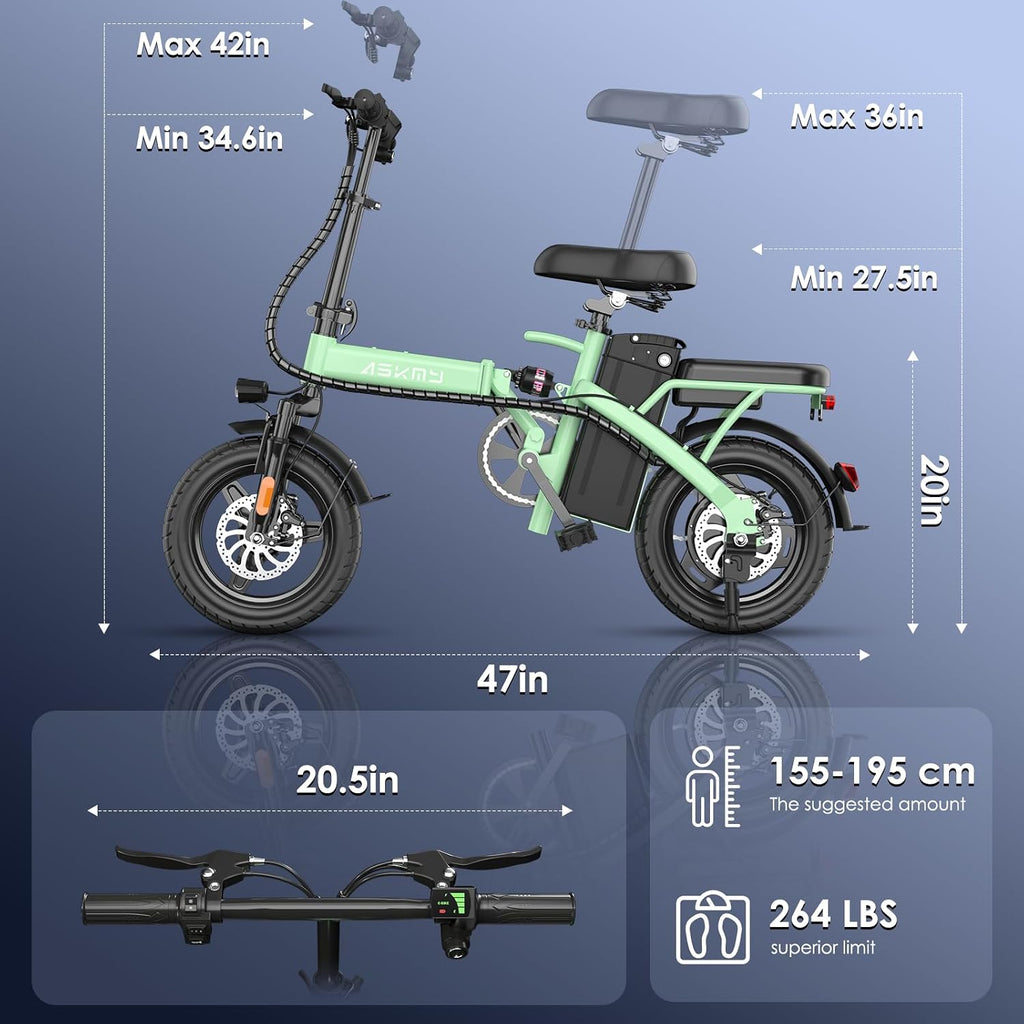 Foldable Electric Bike for Adults and Teens, 740W Peak Motor Ebike with 48V 10AH/20AH Removable Battery, 30-60 Miles PAS Range, 14' Folding Mini E-Bike, 20MPH Electric Bicycle for Daily Commuting