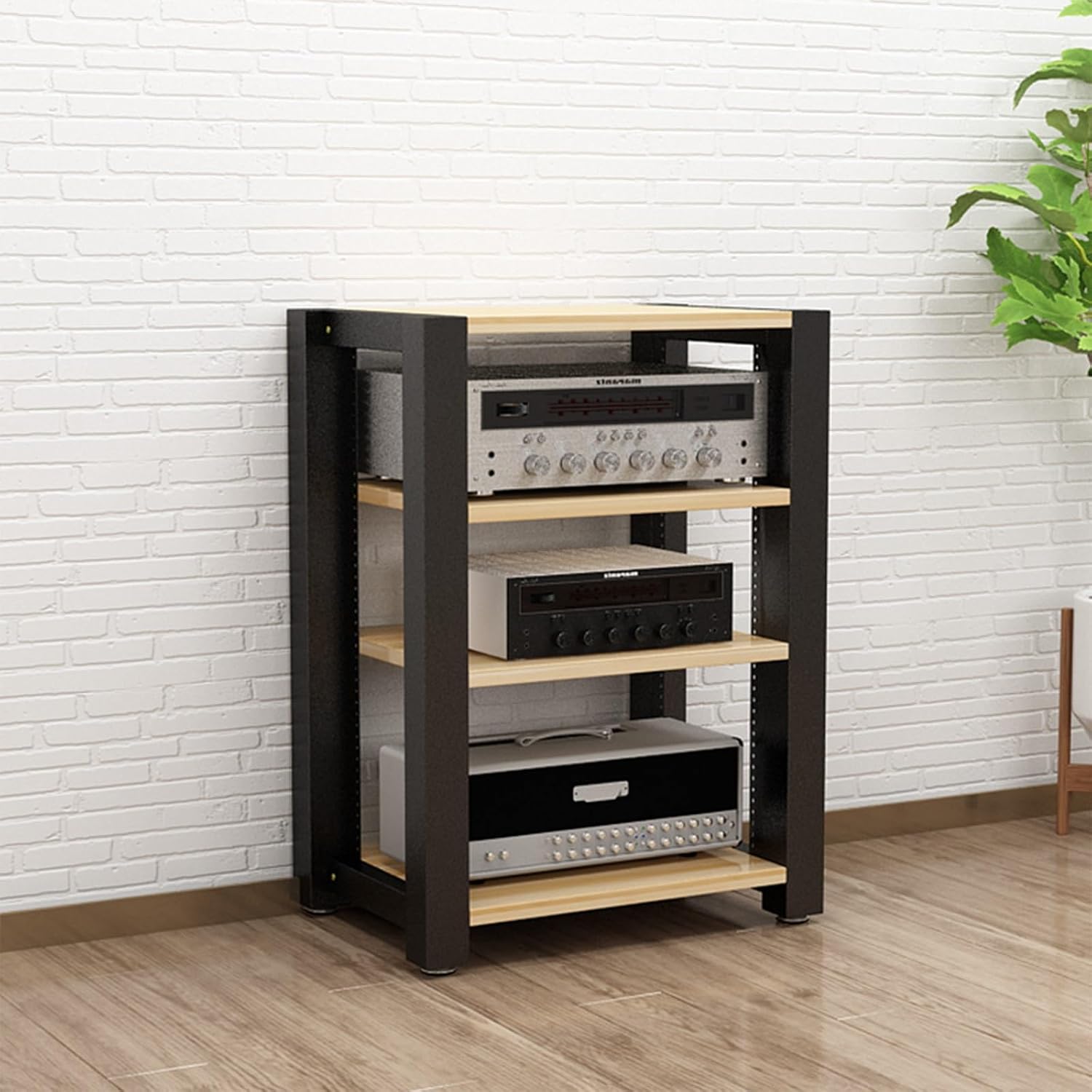Stereo Racks and Stands, 2/3/4/5 Tier AV Media Stand, Audio Equipment Rack with Adjustable Shelves, Reinforced Steel Frame, Adjustable Footpads, for Home Theater(Natural,4 Tier 60x51x80cm)
