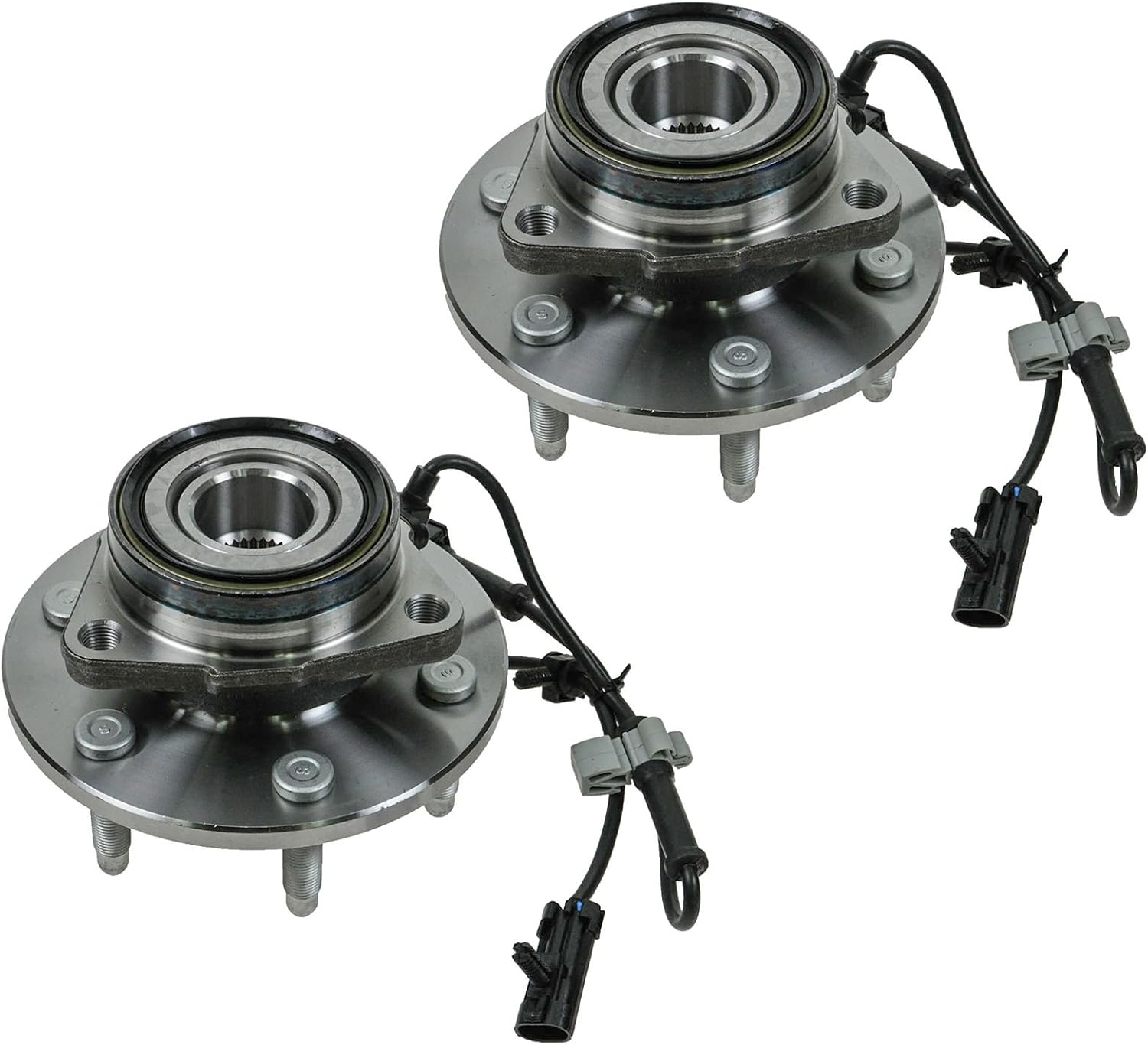 TRQ Front Left and Right Wheel Bearing and Hub Assembly 2 Piece Set for 4 Wheel Drive Models ONLY Compatible with 99-06 Silverado/Sierra 1500 4X4 01-06 Tahoe/Yukon/Suburban 4WD 02-06 Escalade AWD