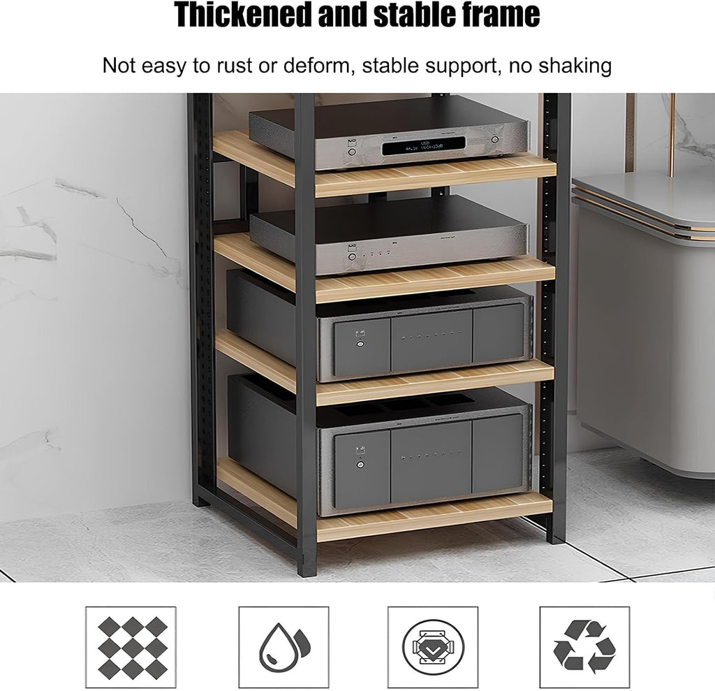Heavy-Duty Audio Video Rack - 4 Tier Metal Frame Stereo Stand for Home Theater, Gaming, Recording Studio - Open Design for Optimal Sound Quality - Bianco Finish
