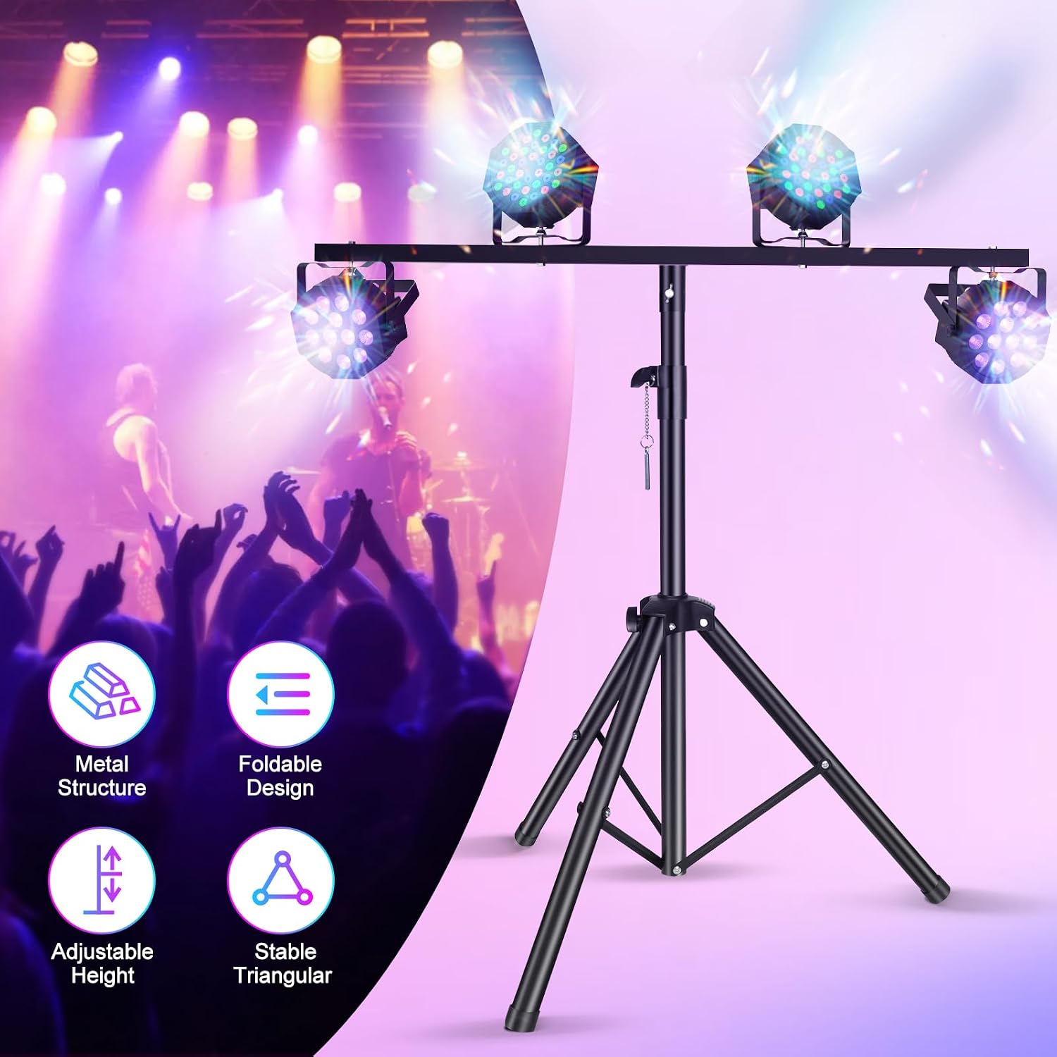 U`King Products Dj Light Stand, Light Stand Tripod, Pro Audio DJ Lighting Tripod, Affordable Metal Stand with Crossbar, T-Bar Lighting Stand (39-70 inch)-4Stand