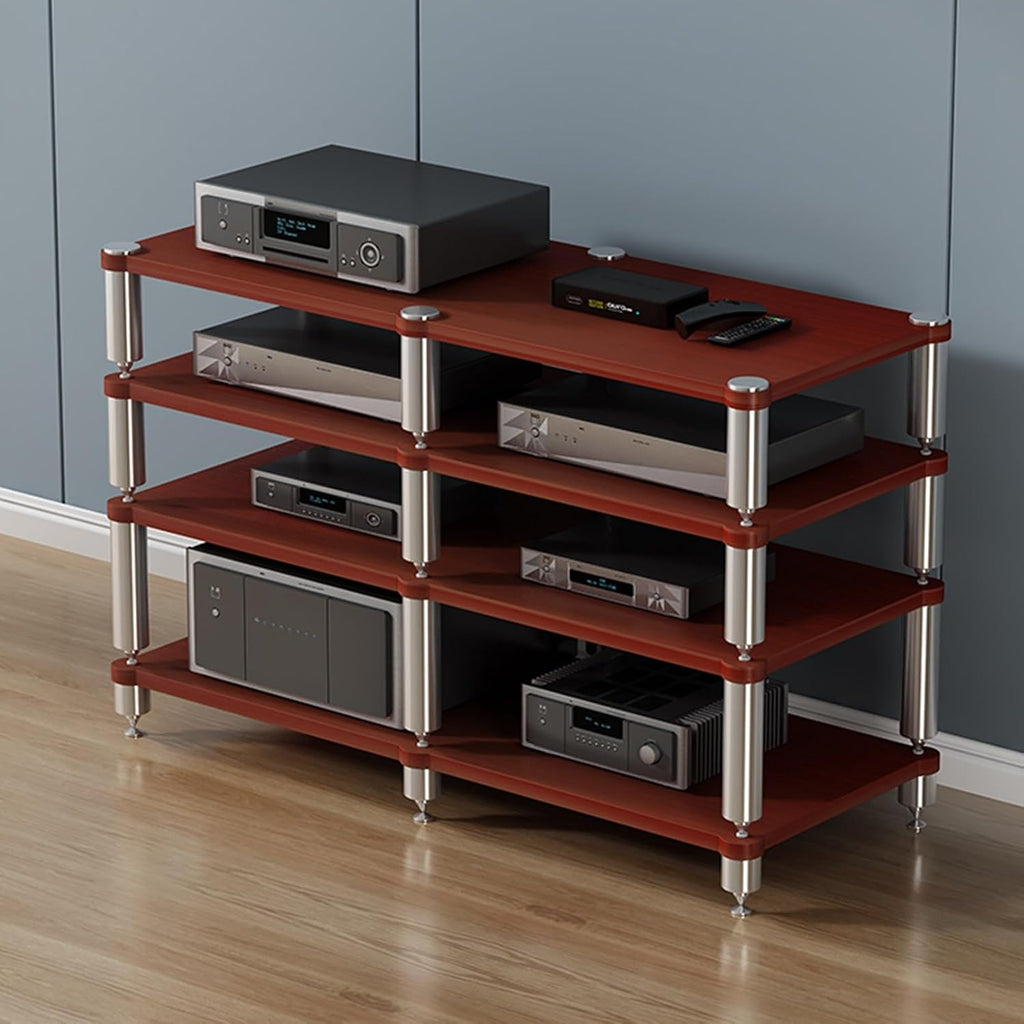 YVYKFZD 2/3/4-Tier AV Media Stand, Stand Audio Rack Corner Component Cabinet, Open Stereo Cabinet with Shock-Absorbing Feet, Power Amplifier Shelf Equipment(Size:Teak Color 4 Tier-47.2'X18.9'X33')