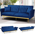 70' Velvet Futon Sofa Bed w/Adjustable Armrests and Backrest, Convertible Futon Couch w/2 Pillows, Modern Sleeper Bed for Living Room, Bedroom, Blue