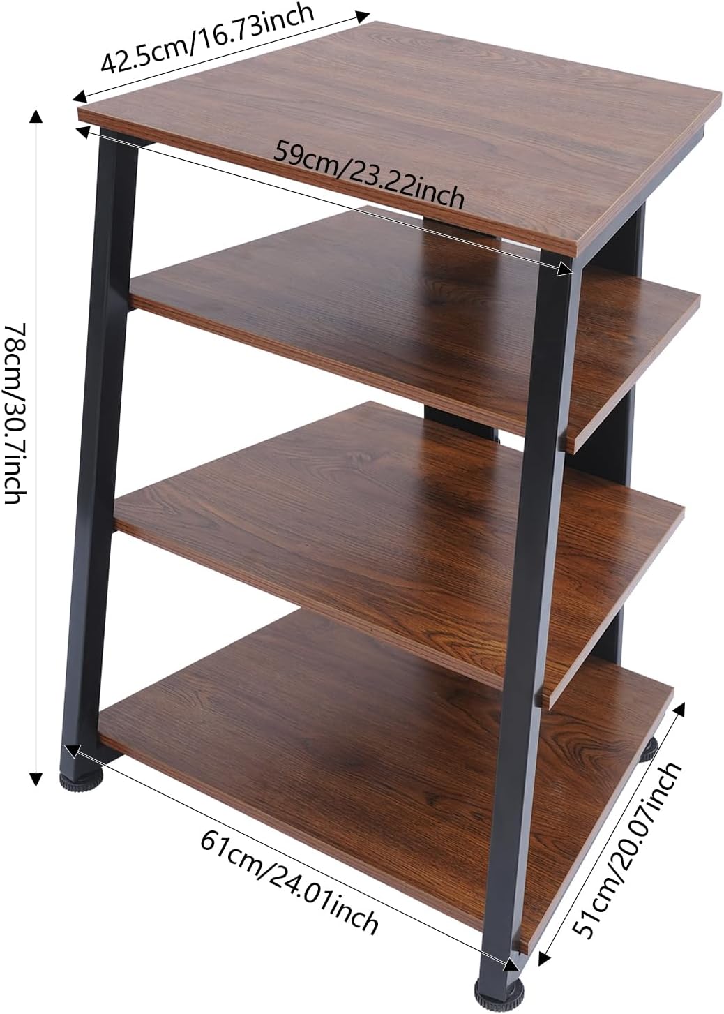 4-Tier AV Media Stand, Corner Shelf Stereo Audio Rack Stand with Adjustable Shelves, 110 lbs Total Capacity, Perfect for Home Theaters, Studios (Brown+Black)