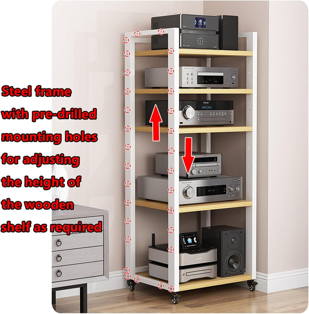 7-Tier Media Stand Entertainment Center for Audio Video Components, Stereo Equipment, Gaming Consoles, Streaming Devices, Movable Open Storage Rack with Height Adjustable Wooden Shelf (Color : C, Si