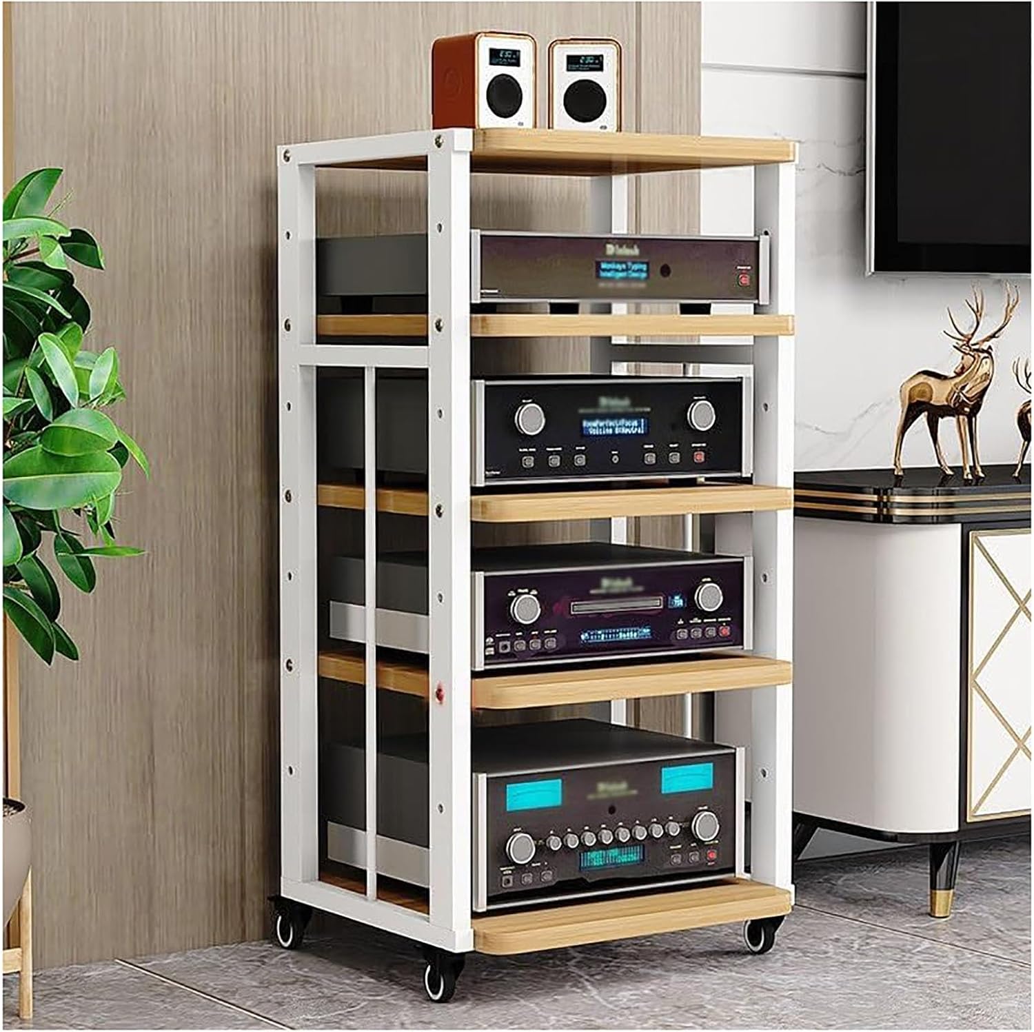 Tier spacing Adjustable Amplifier Racks Mobile Audio and Video Equipment Rack Professional Audio Equipment Cabinet Audio-Visual Tripod with Wheels (Color : A-50X45X100cm)