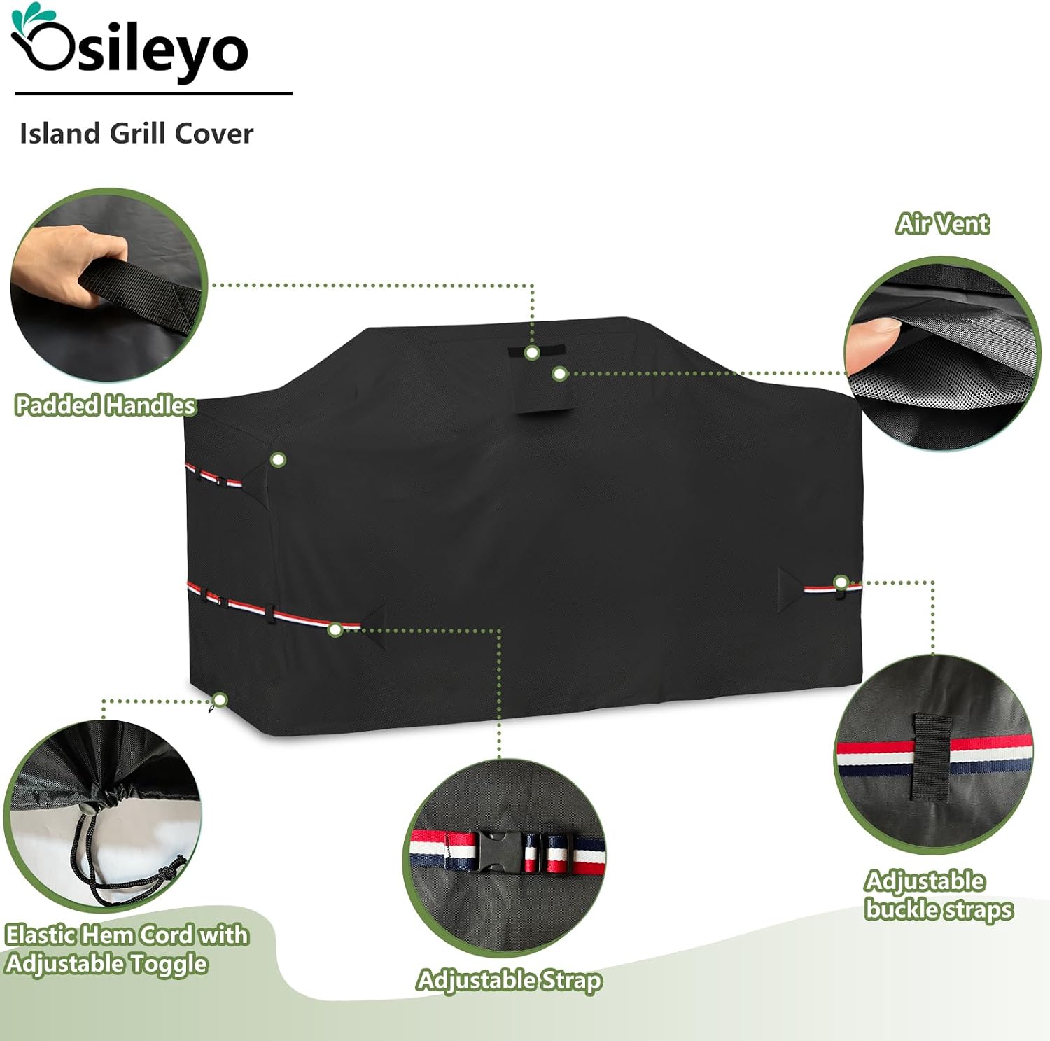 78 Inch Island Grill Cover - 600D Heavy Duty Waterproof All Weather Protection Outdoor Cover,Black