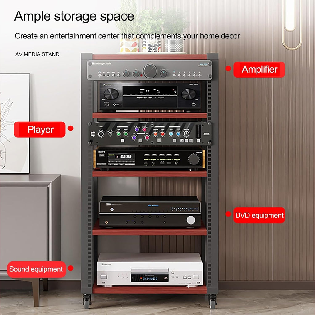 Media Console 5-TierAV Media Stand Audio Rack Tower with Adjustable Shelves, AV Equipment Cabinet Display Stand for Living/Gaming/Recording Room(Brown)