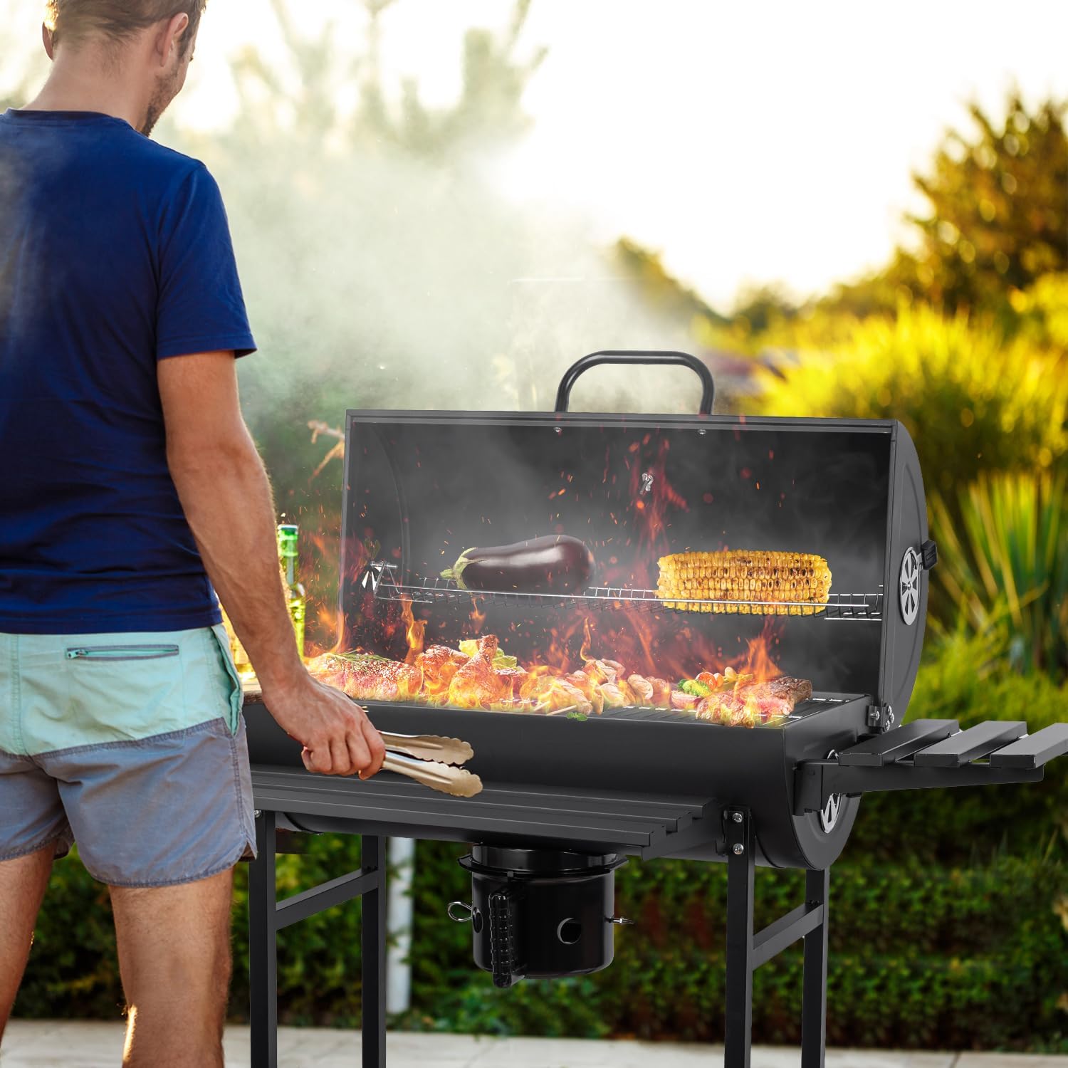 Charcoal Grill Barrel: Charcoal Grill with Rack - Outdoor BBQ Grill for Camping, Picnic, Courtyard, Party (Large)