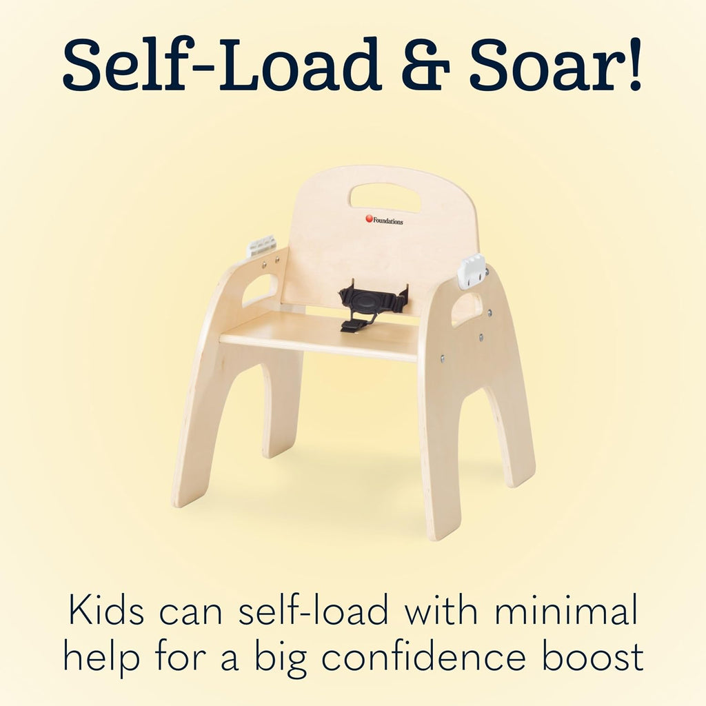 Foundations Easy Serve Low Wood Feeding Chairs Multipack, Adjustable Harness, Removable Dishwasher Safe Tray, No-Tip Base, Stackable Toddler Chairs, 2 Pack, 7 inch