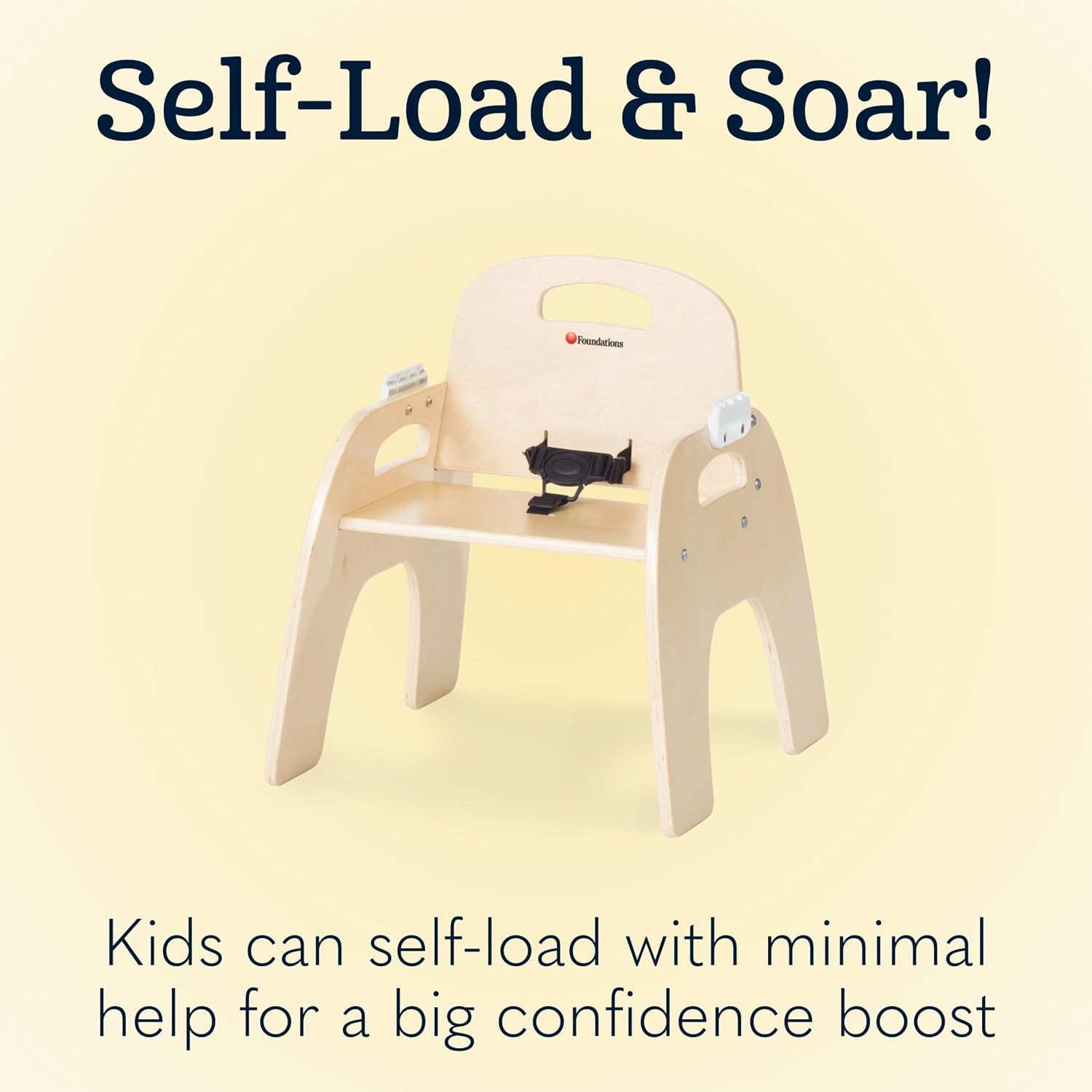 Foundations Easy Serve Low Wood Feeding Chairs Multipack, Adjustable Harness, Removable Dishwasher Safe Tray, No-Tip Base, Stackable Toddler Chairs, 2 Pack, 5 inch