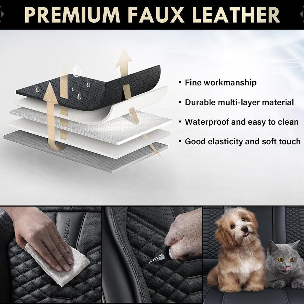 Coverado Leather Seat Covers, Car Seat Covers Full Set, Black Seat Covers for Cars, Car Seat Protector Waterproof, Car Seat Covers Front Seats and Back Universal Fit for Most Cars