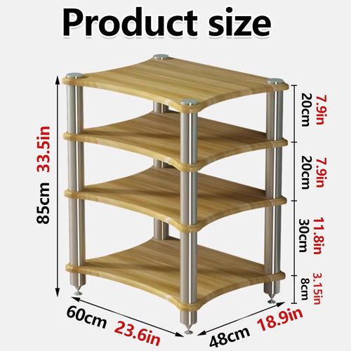 1 2 3 4 Tier Audio Rack, Sturdy AV Media Stand Storage Cabinet Corner Shelf for Stereo, CD Player, Gaming & Home Theater Equipment(Natural,4layer)