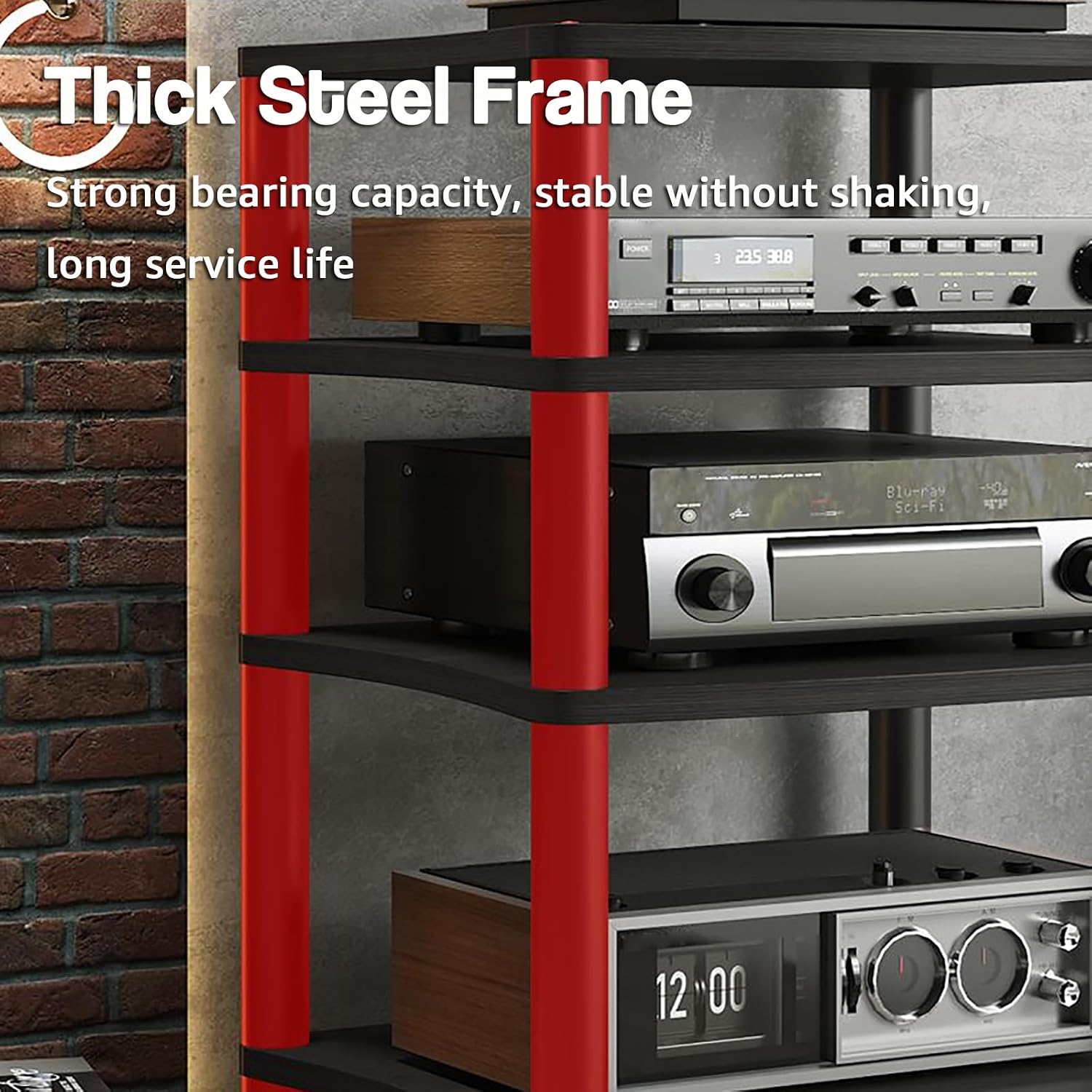 Walnut Audio Rack Tower - 1 Tier AV Media Stand, Stereo Receiver Display Cabinet with Shelves for CD, Record Player & AV Equipment - Versatile Home Audio Furniture