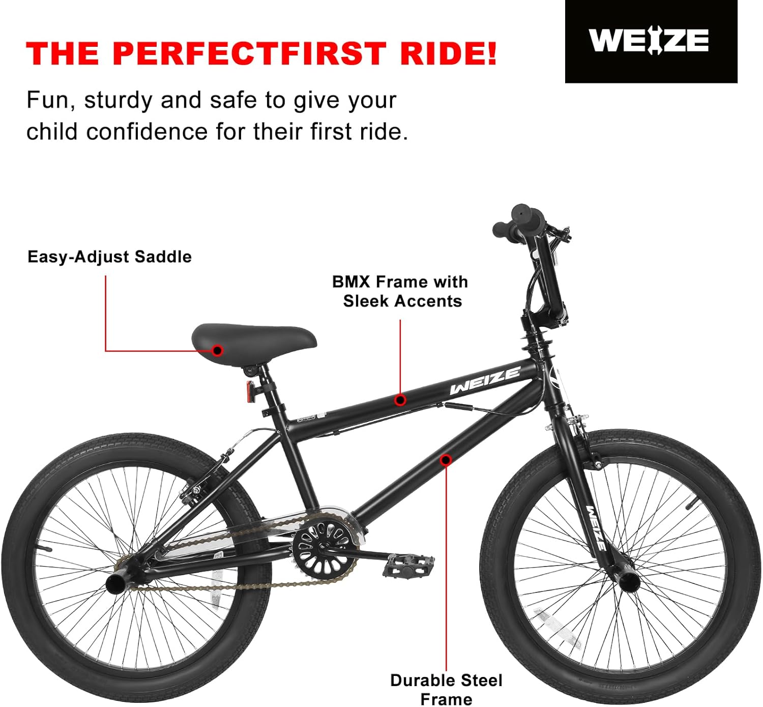 WEIZE Freestyle BMX Bike, 20 inch Trick Bicycle for Kids, Hi-Ten Steel Frame, 360 Degree Rotor Freestyle, 4 Pegs Single Speed Teen Bike for Boys Girls & Beginner-Level to Advanced Riders
