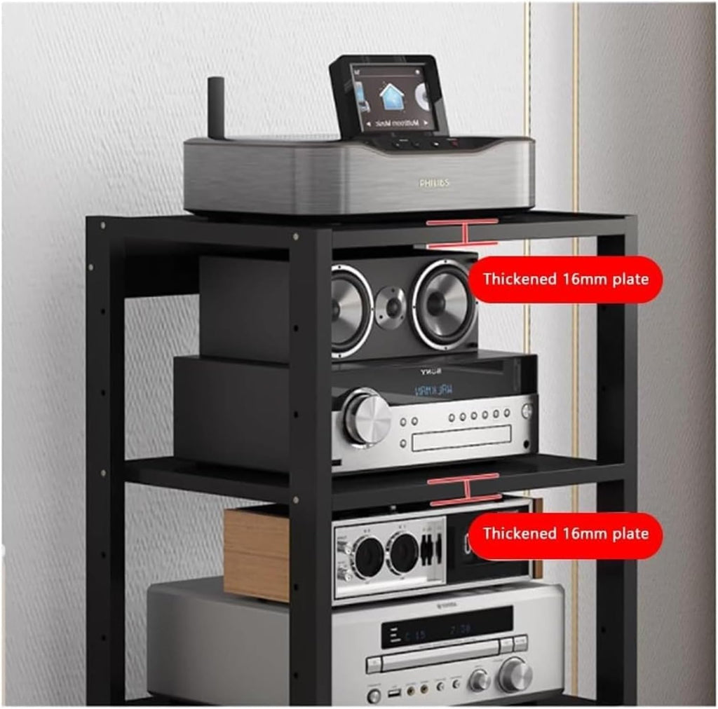 7-Tier HIFI Stand,10cm Height-Adjustable Shelf, Media Tower for Audio Equipment, Streaming Devices Cabinet Audio Rack, Large Capacity Media Storage Rack