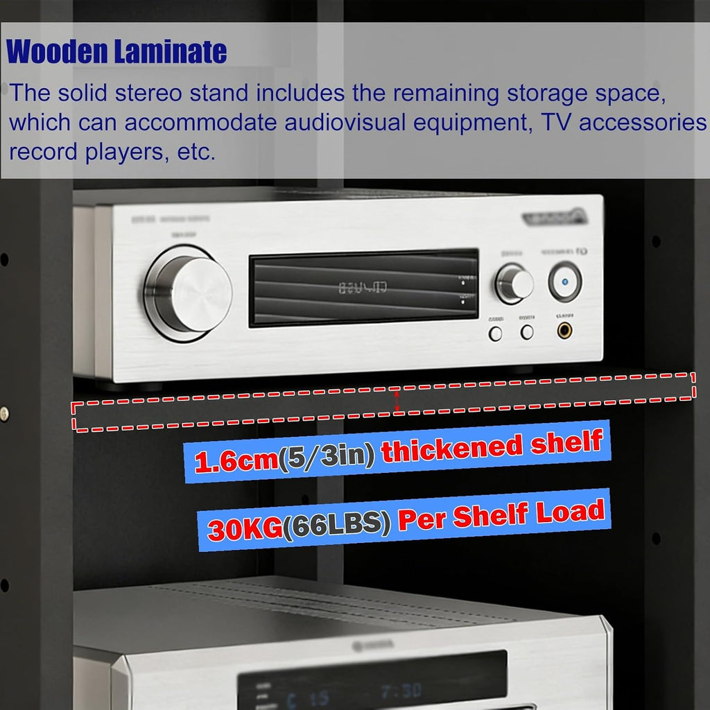 YLLFFLL Black Audio Component Rack Tower Media Stereo Stand Equipment Shelf, 3/4/5/6/7 Tier Media Storage Cabinet with Adjustable Shelf, HiFi Units Furniture(5 Layer)