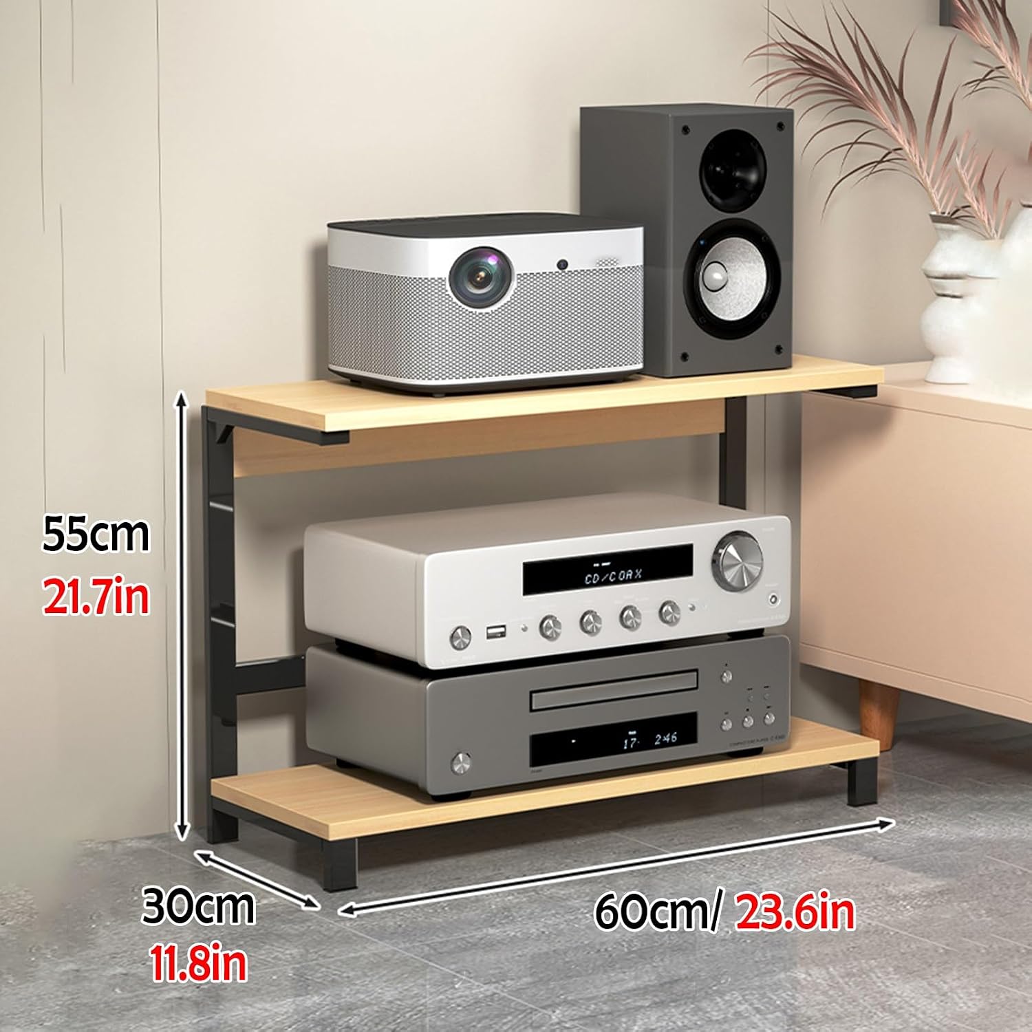 Small Audio Rack Cabinet, Home Theater Cabinet/Corner TV Stand for Books Projectors, Multifunctional Record Cabinet Electronics Equipment Shelf (Color : Black, Size : Large)
