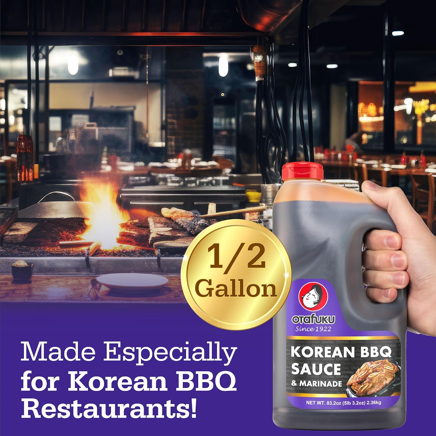 Otafuku Korean BBQ Bulgogi Sauce Marinade, Restaurant Bulk Size - 83.2 Ounces (1/2 Gallon) - Pack of 6